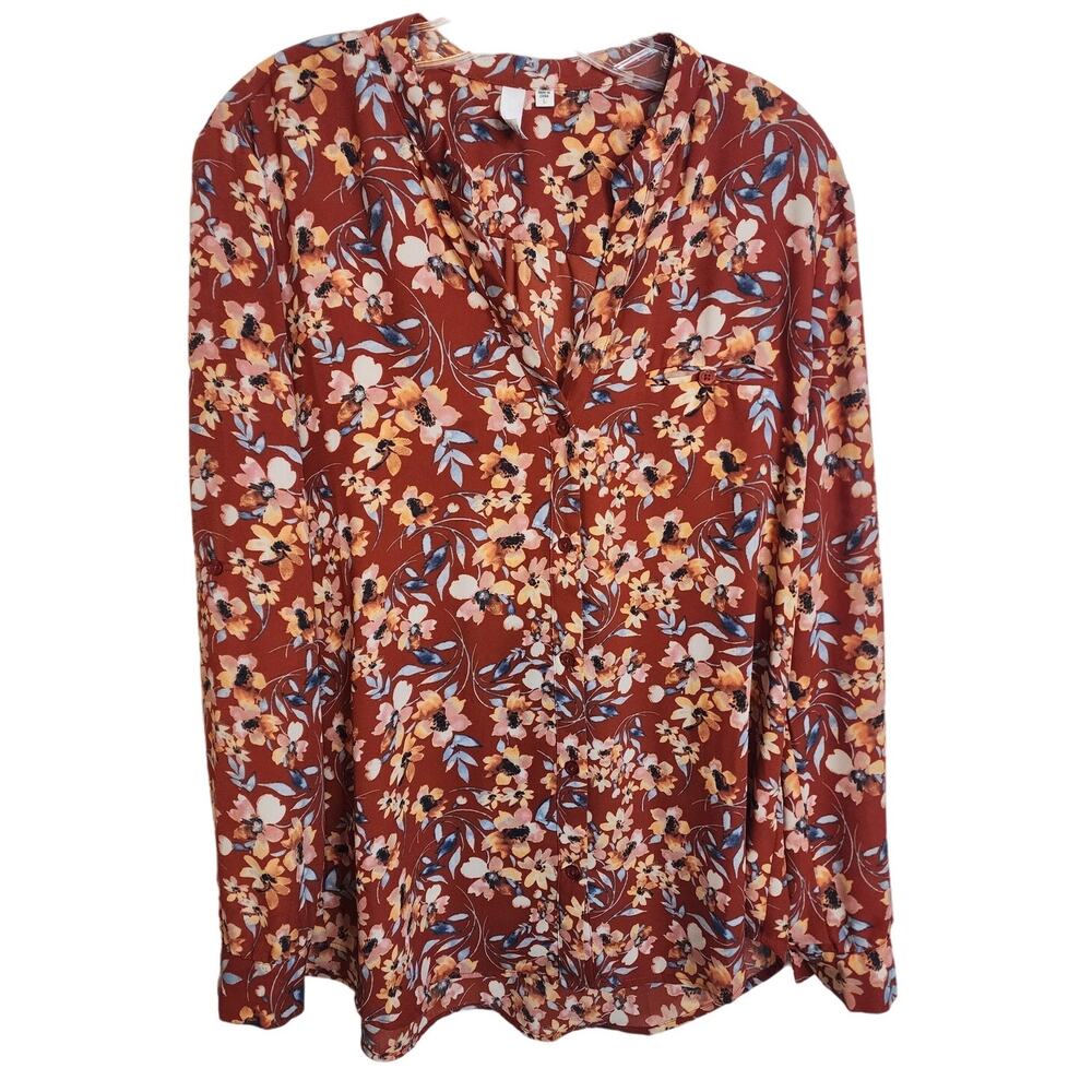 Kut from the Kloth Notch Neck Button Down Blouse, Large